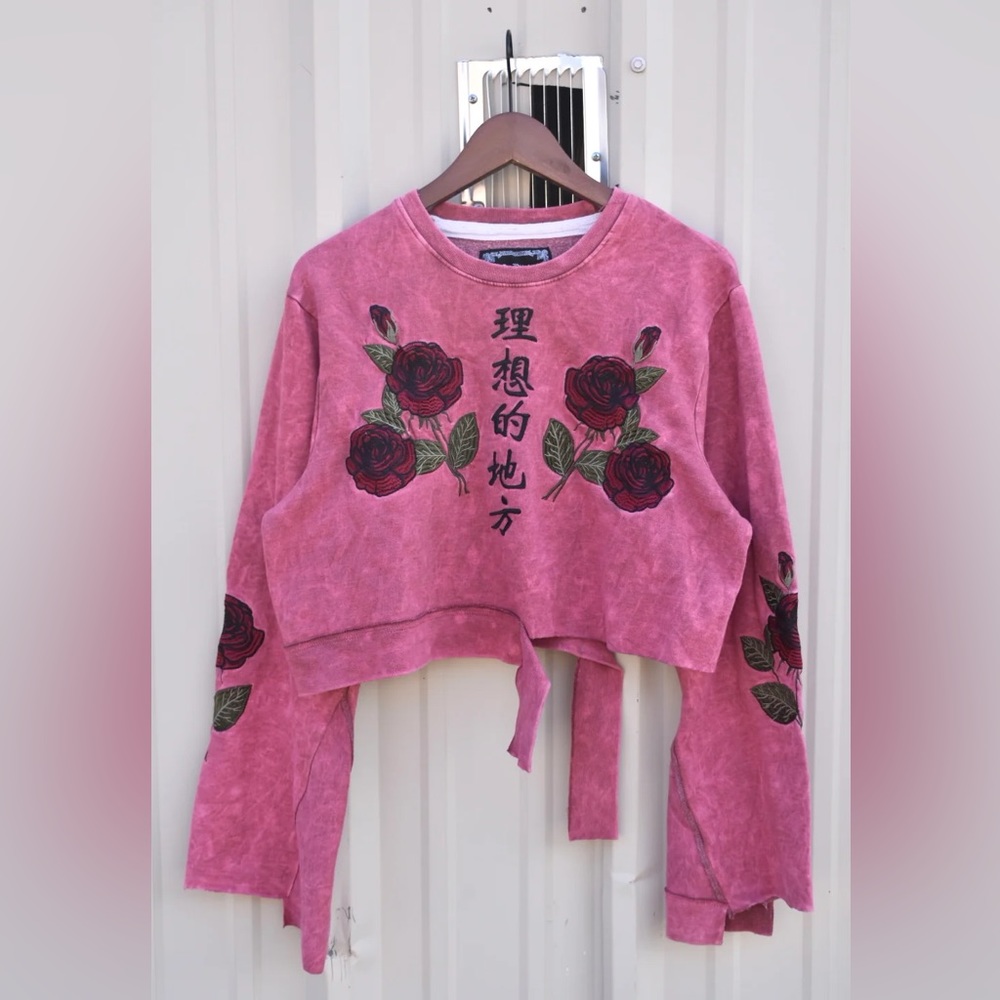 Pink cropped Upcycled crew neck